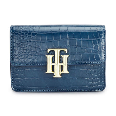 Tommy Hilfiger Katelyn Plus Cactus Textured Womenbs Vegan Leather Sling Navy