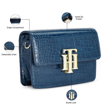 Tommy Hilfiger Katelyn Plus Cactus Textured Womenbs Vegan Leather Sling Navy