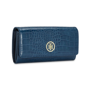 Tommy Hilfiger Jocelyn Womenbs Vegan Textured Leather Wallet Navy