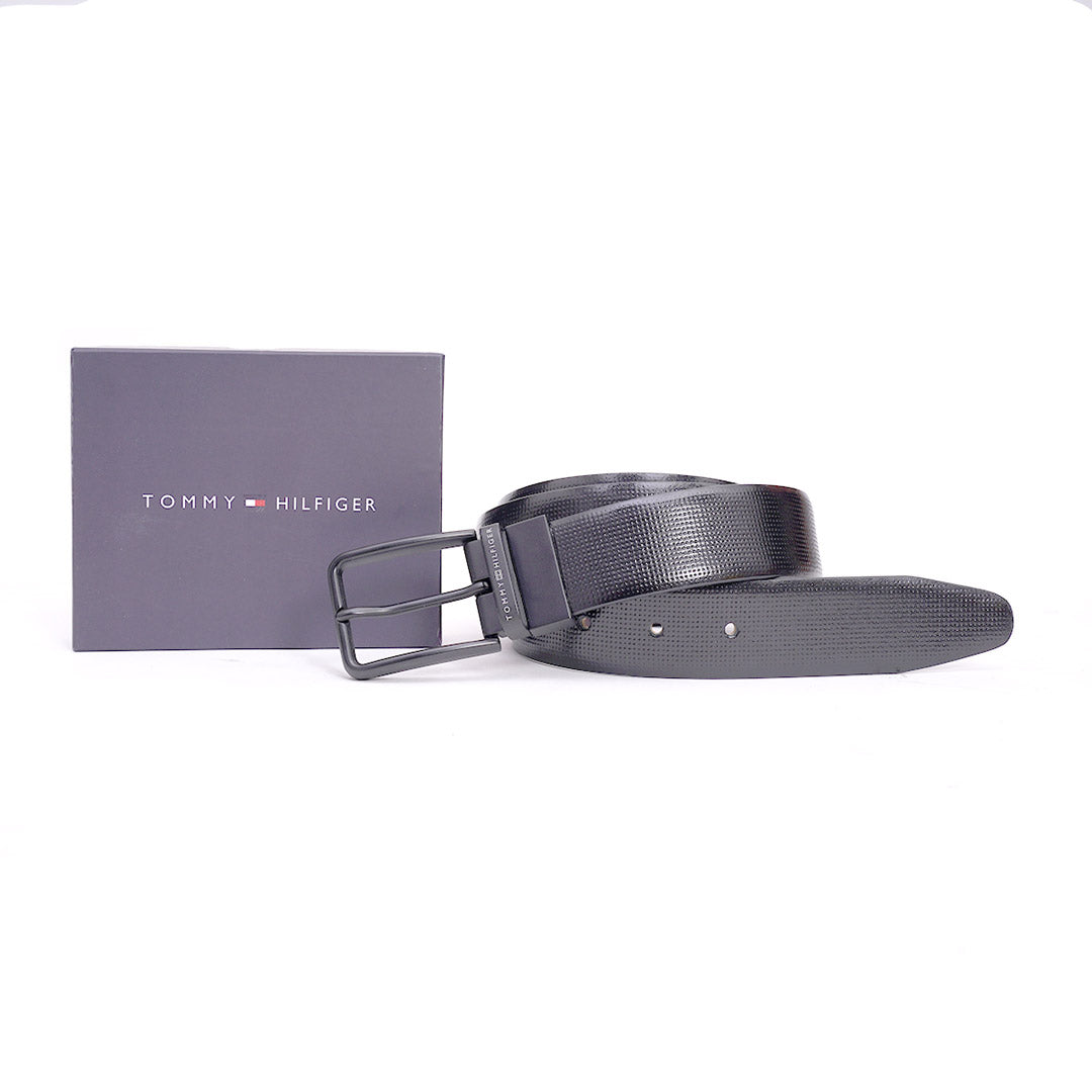 Tommy Hilfiger Tongass Pro Mens Leather Reversible Belt Black+cherry