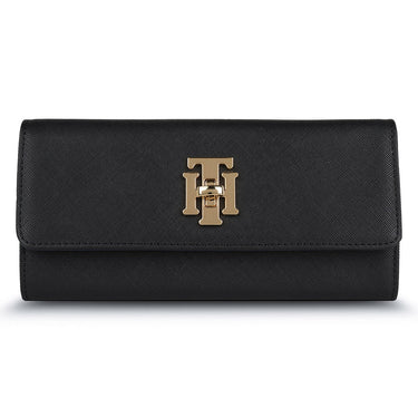 Tommy Hilfiger Paloma Womenbs Leather Flap Wallet Black