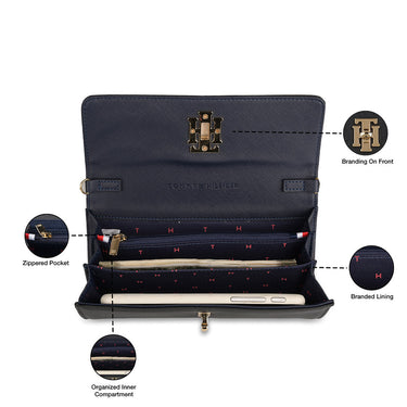 Tommy Hilfiger Paloma Womenbs Leather Flap Wallet Black