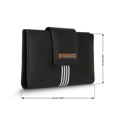 Tommy Hilfiger Alivia Womenbs Leather Flap Wallet Black