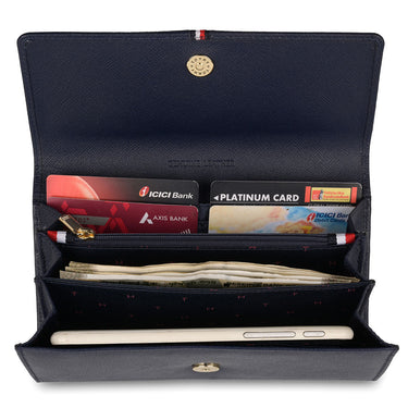 Tommy Hilfiger Ariel Womenbs Leather Flap Wallet Navy