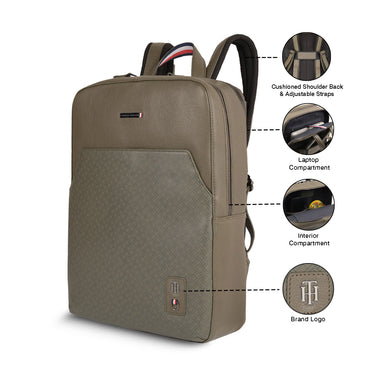 Tommy Hilfiger Prudence Unisex Leather 14 Inch Laptop Backpack Olive