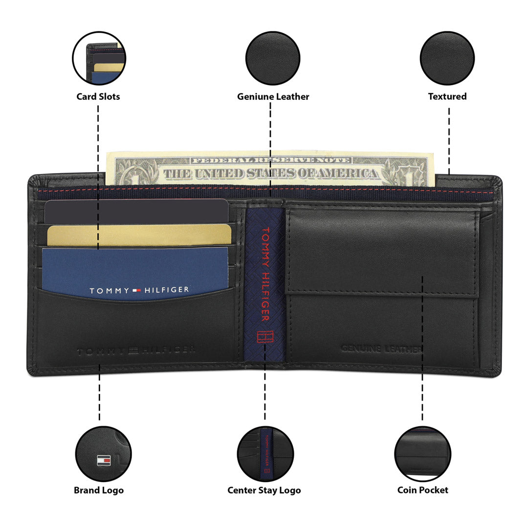 Tommy Hilfiger Silvette Men Leather Global Coin Wallet Black