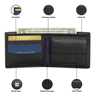 Tommy Hilfiger Stallion Mens Leather Global Coin Wallet Black