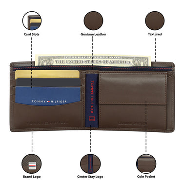 Tommy Hilfiger Stallion Mens Leather Global Coin Wallet Brown