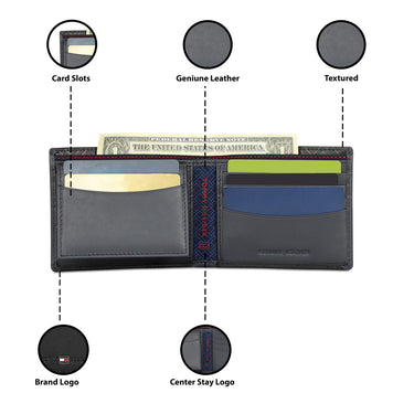 Tommy Hilfiger Ather Men Leather Passcase Wallet Black