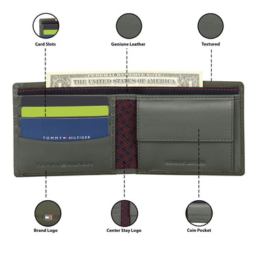 Tommy Hilfiger Matteo Mens Leather Global Coin Wallet Olive