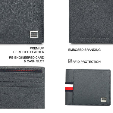 Tommy Hilfiger Alonzo Men Leather Passcase Wallet navy