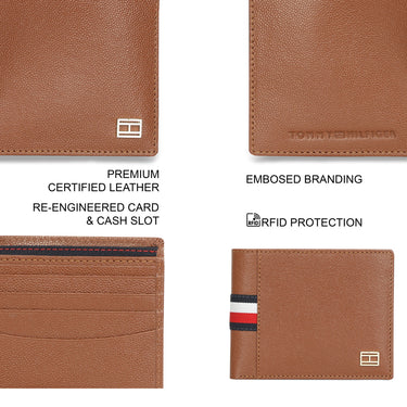 Tommy Hilfiger Alonzo Men Leather Passcase Wallet Cognac