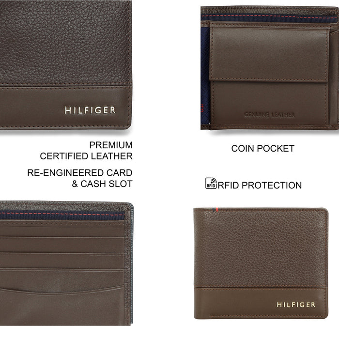 Tommy Hilfiger Aurelio Mens Leather Global Coin Wallet Brown