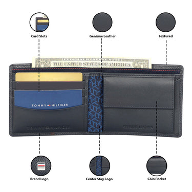 Tommy Hilfiger Renato Mens Leather Global Coin Wallet navy