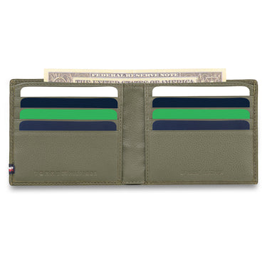 Tommy Hilfiger Darven Mens Leather Slimfold Wallet Olive