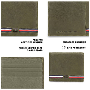 Tommy Hilfiger Darven Mens Leather Slimfold Wallet Olive