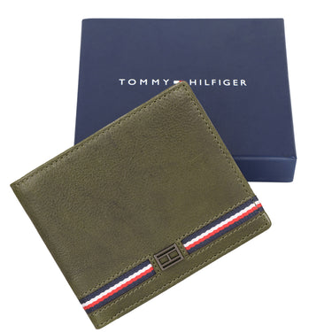 Tommy Hilfiger Darven Mens Leather Slimfold Wallet Olive
