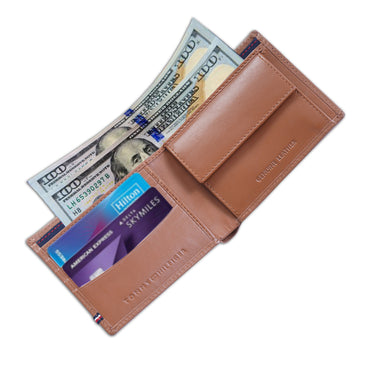 Tommy Hilfiger Cesare Mens Leather Global Coin Wallet navy Brown