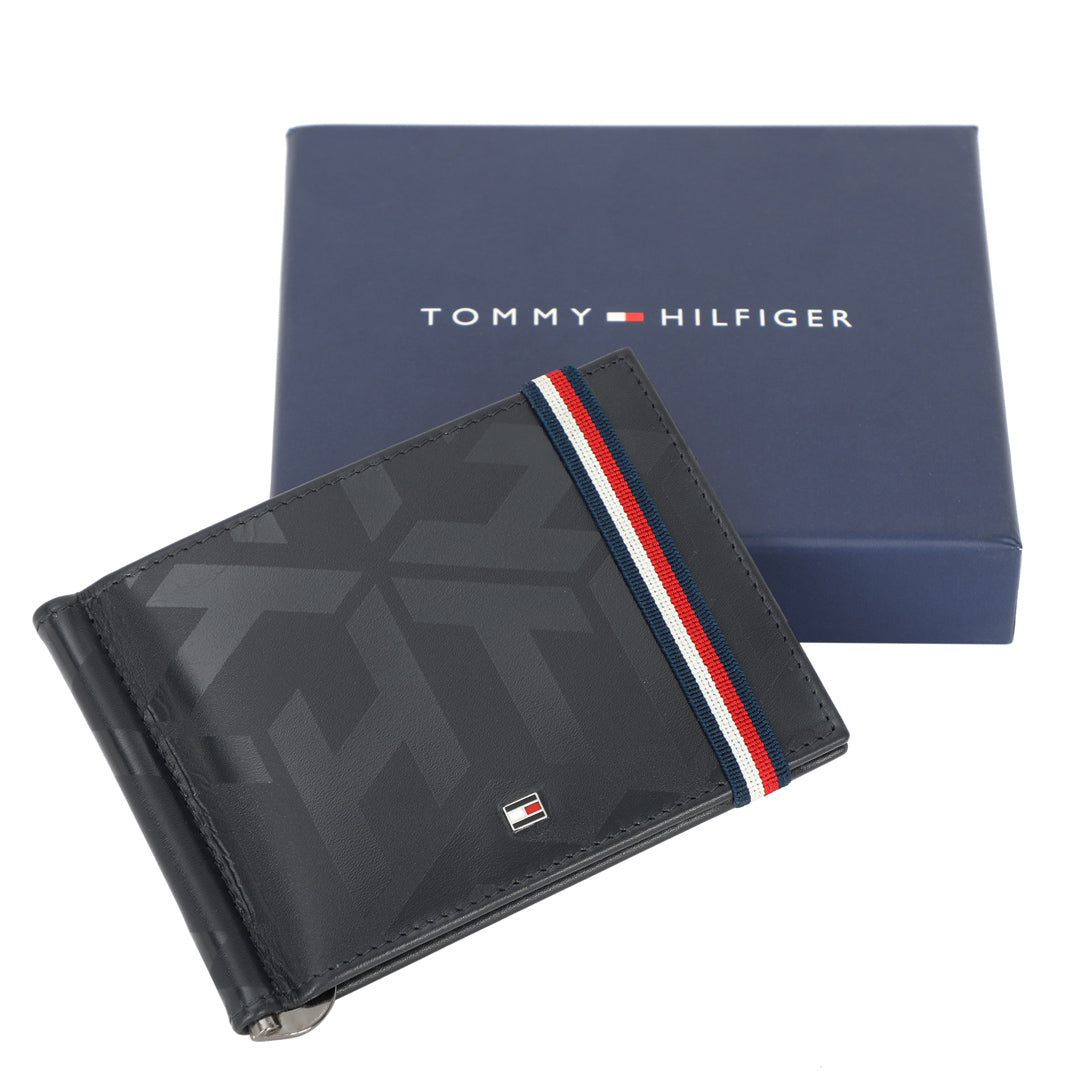 Tommy Hilfiger Reich Mens Leather Money Clip Wallet Navy