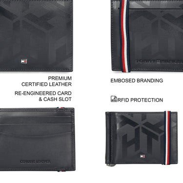 Tommy Hilfiger Reich Mens Leather Money Clip Wallet Navy