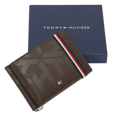 Tommy Hilfiger Reich Mens Leather Money Clip Wallet Brown