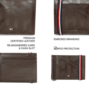 Tommy Hilfiger Reich Mens Leather Money Clip Wallet Brown