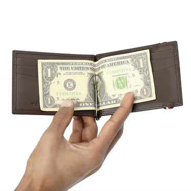 Tommy Hilfiger Reich Mens Leather Money Clip Wallet Brown