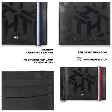 Tommy Hilfiger Reich Mens Leather Money Clip Wallet Black