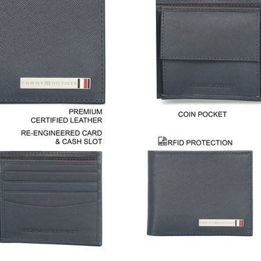 Tommy Hilfiger Marc Mens Leather Passcase Wallet Navy